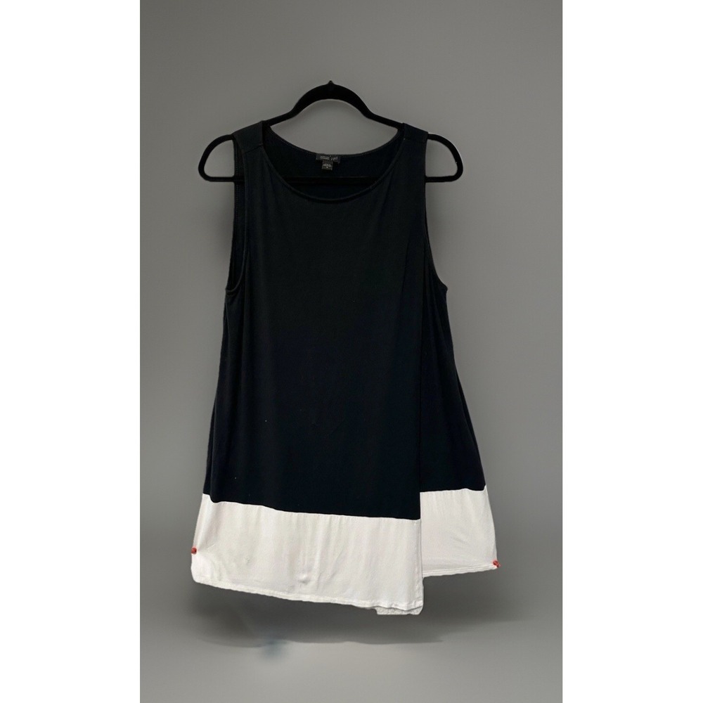 J. Jill Wearever Collection Asymmetrical Colorblock Tunic Tank BLACK CREAM Sz‎ M